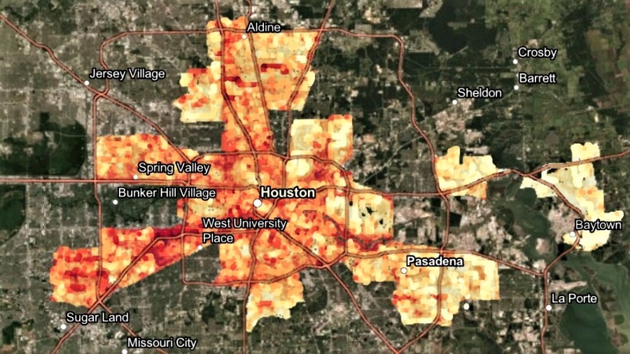 Houston neighborhood heat map 2020